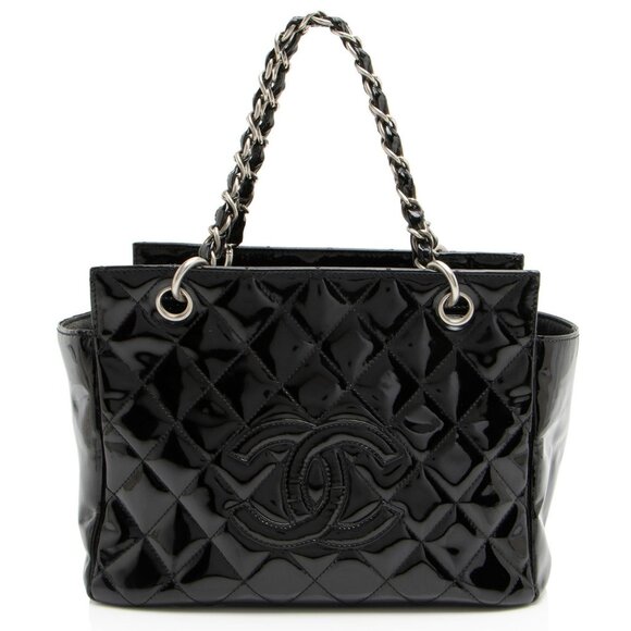 CHANEL GST Petit Timeless Tote Patent Quilted Chain Shoulder Bag Purse PTT